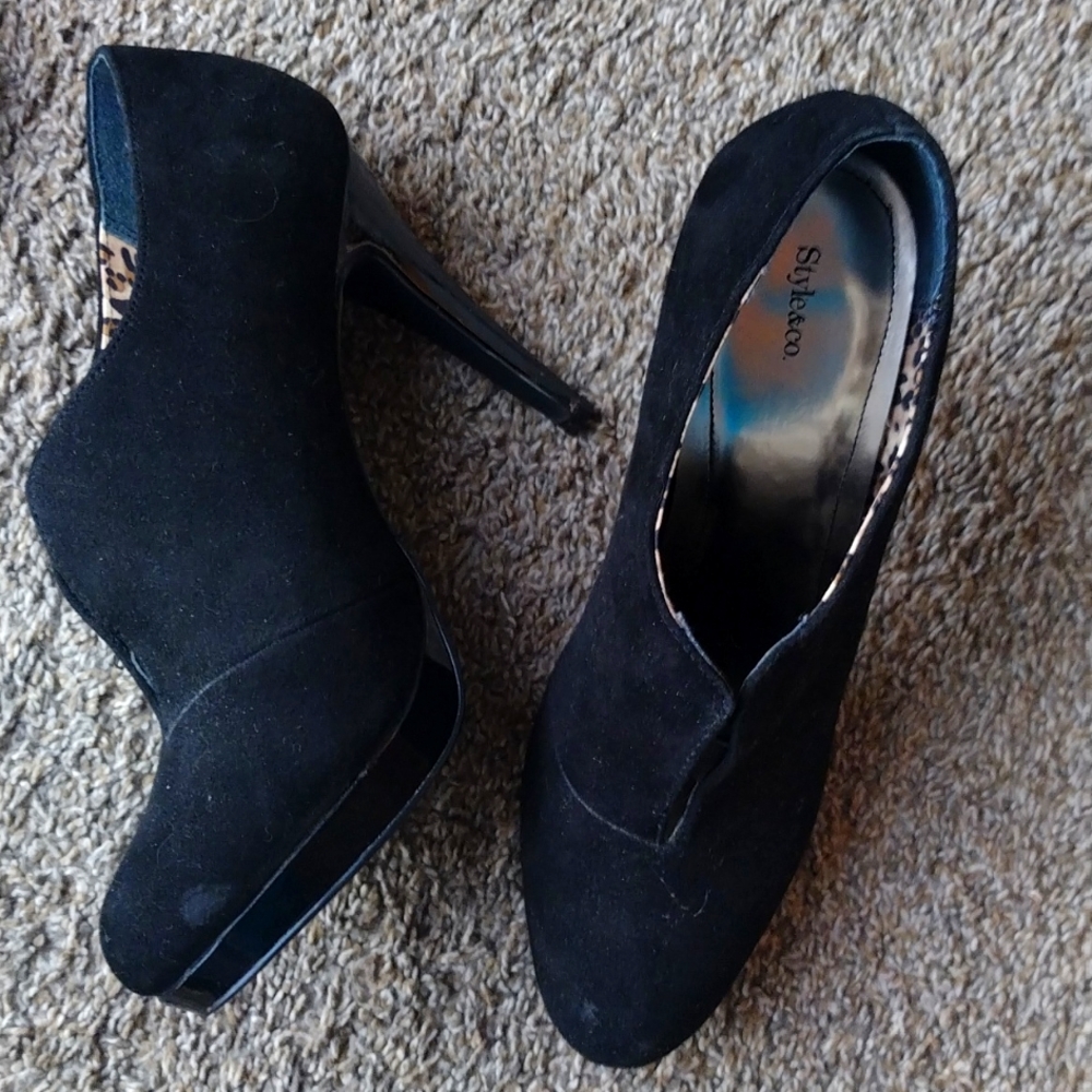 Black suede heels.